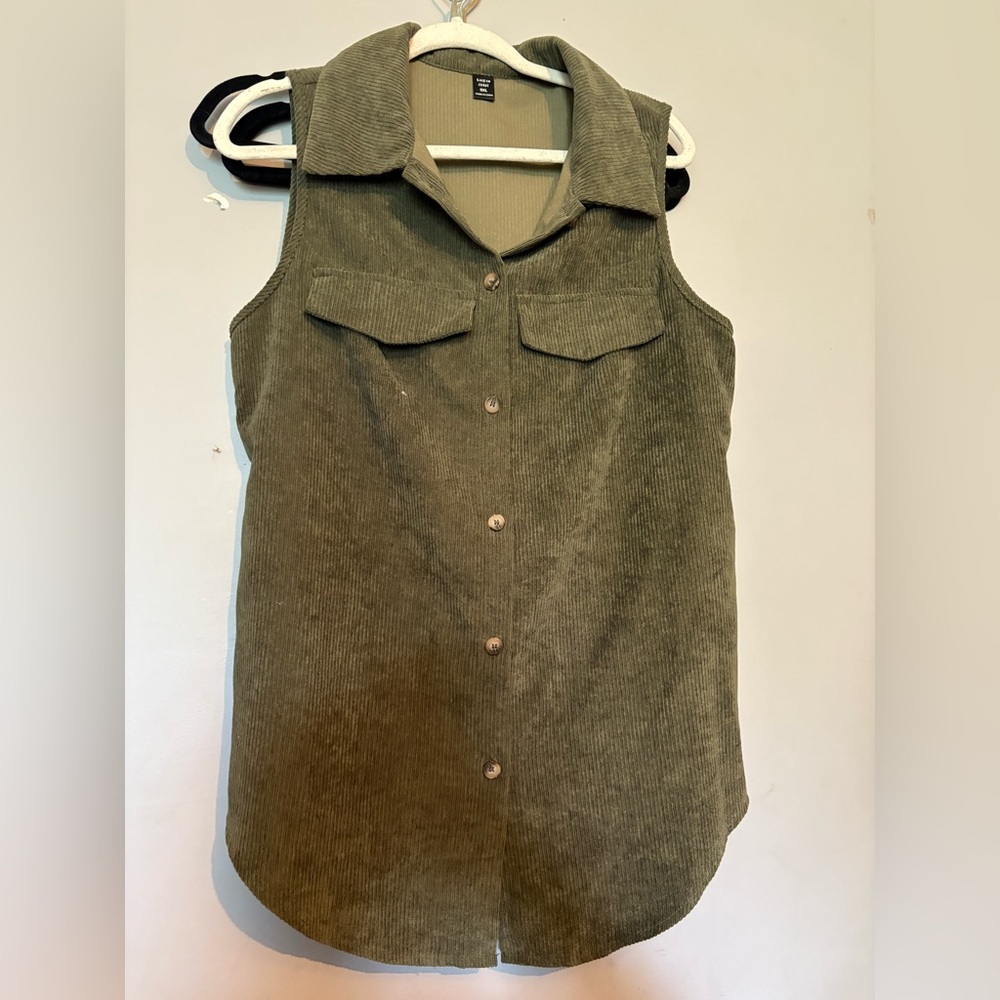 Olive Green Corduroy Sleeveless Shirt
